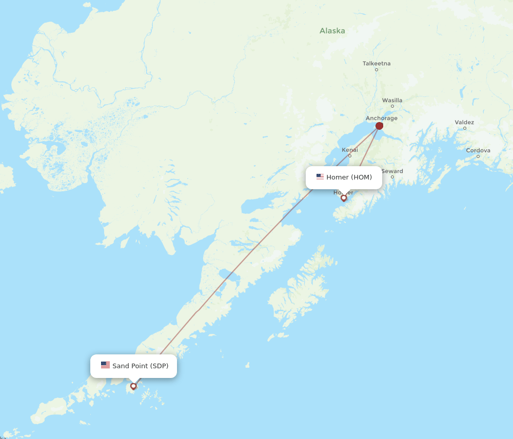 HOM to SDP flights and routes map