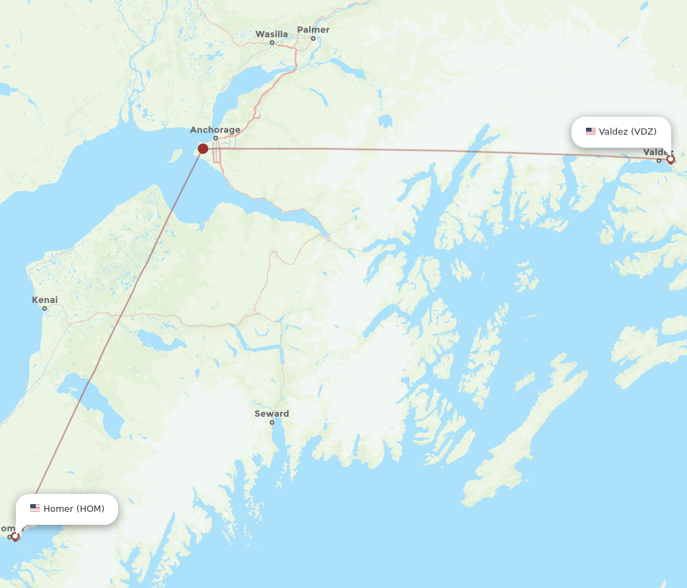 HOM to VDZ flights and routes map