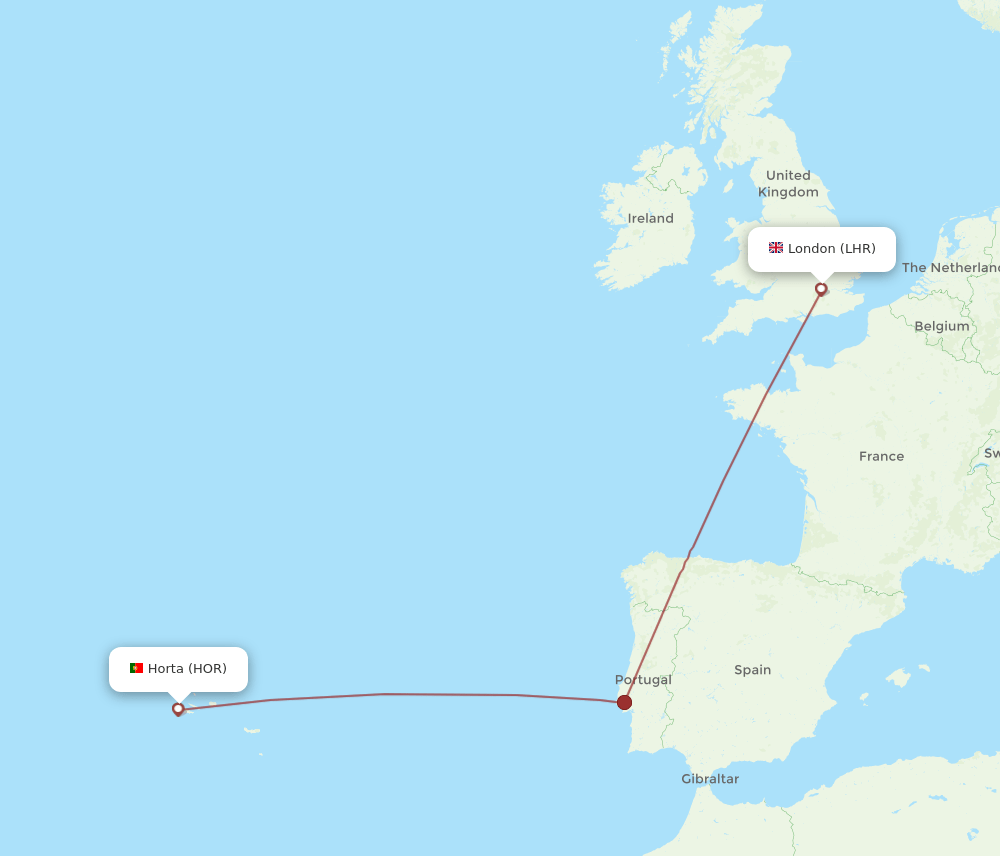 HOR to LHR flights and routes map