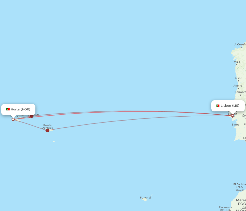 HOR to LIS flights and routes map