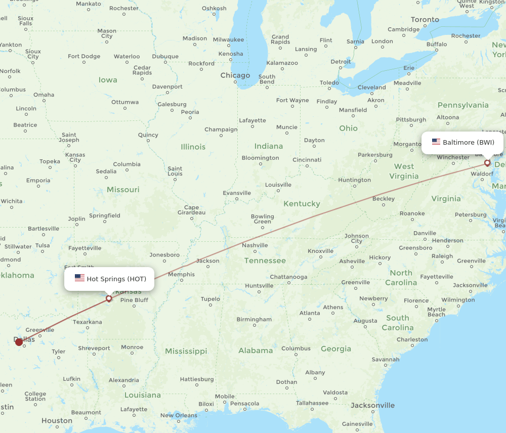 Baltimore - Hot Springs route map and flight paths