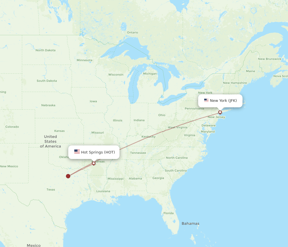 HOT to JFK flights and routes map