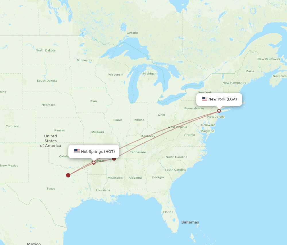 HOT to LGA flights and routes map