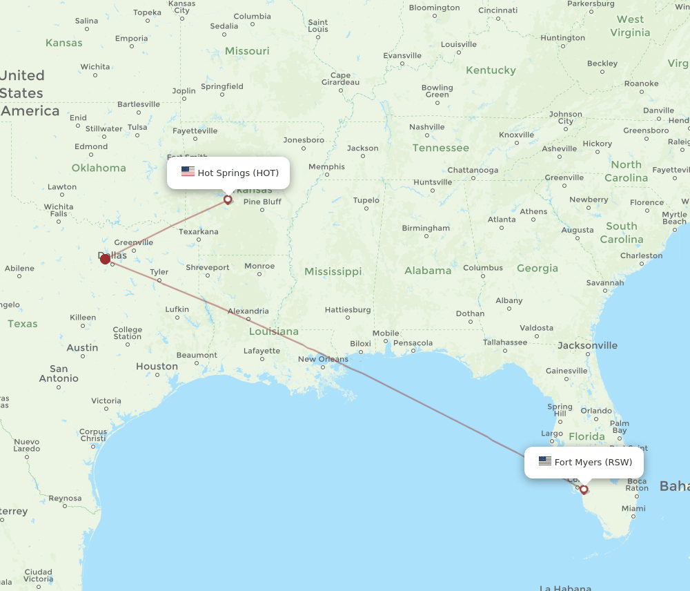 HOT to RSW flights and routes map