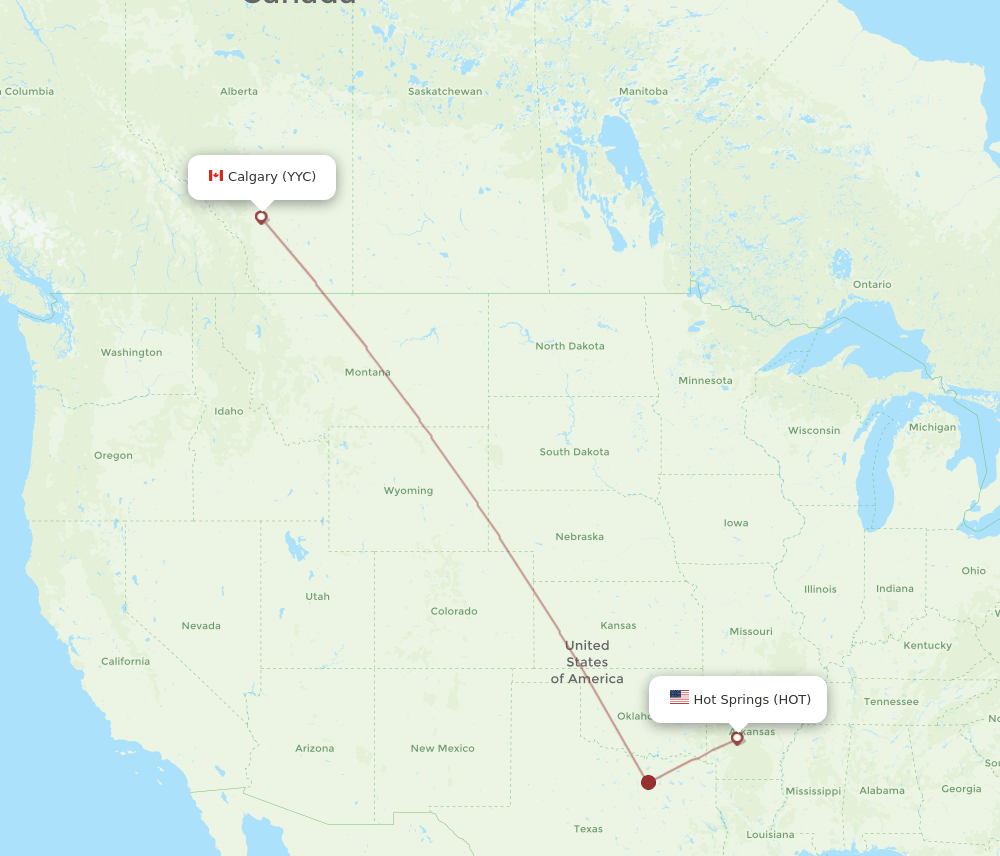 HOT-YYC flight routes