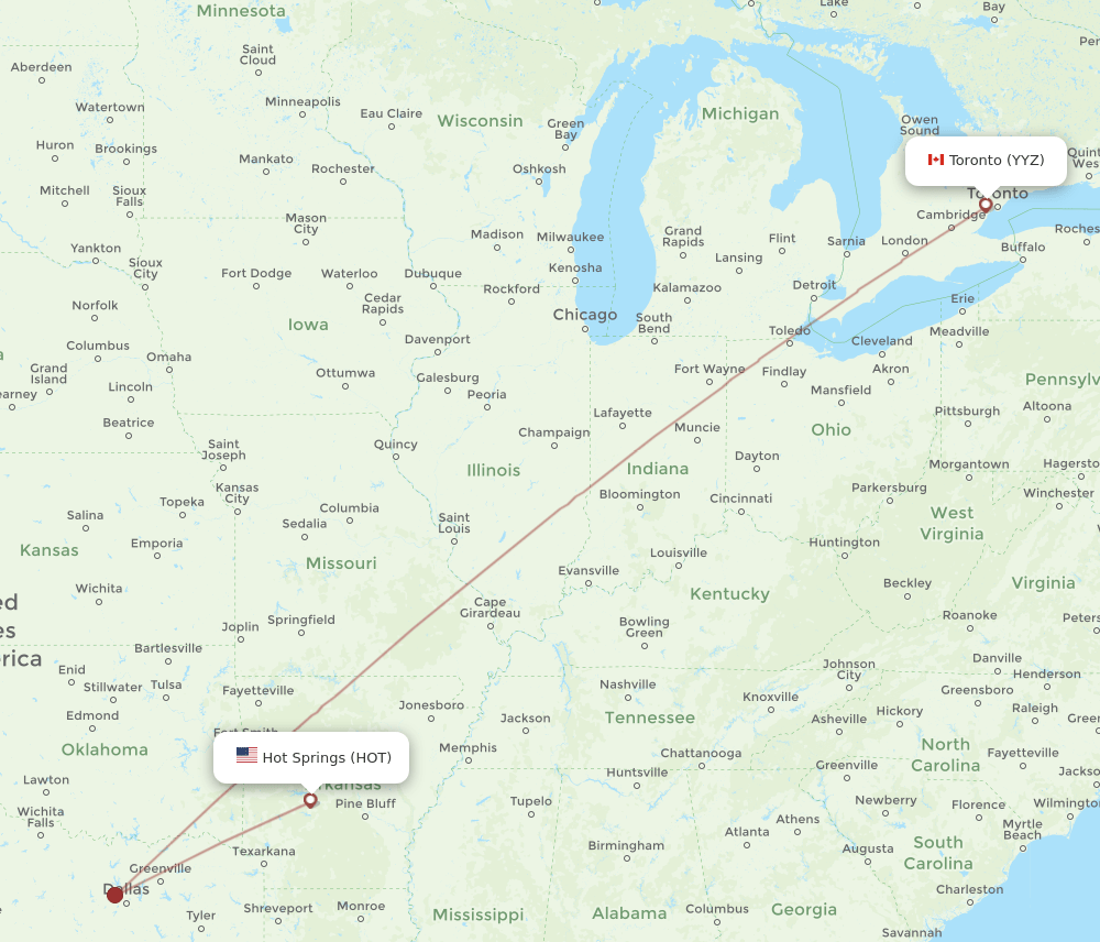 HOT-YYZ flight routes