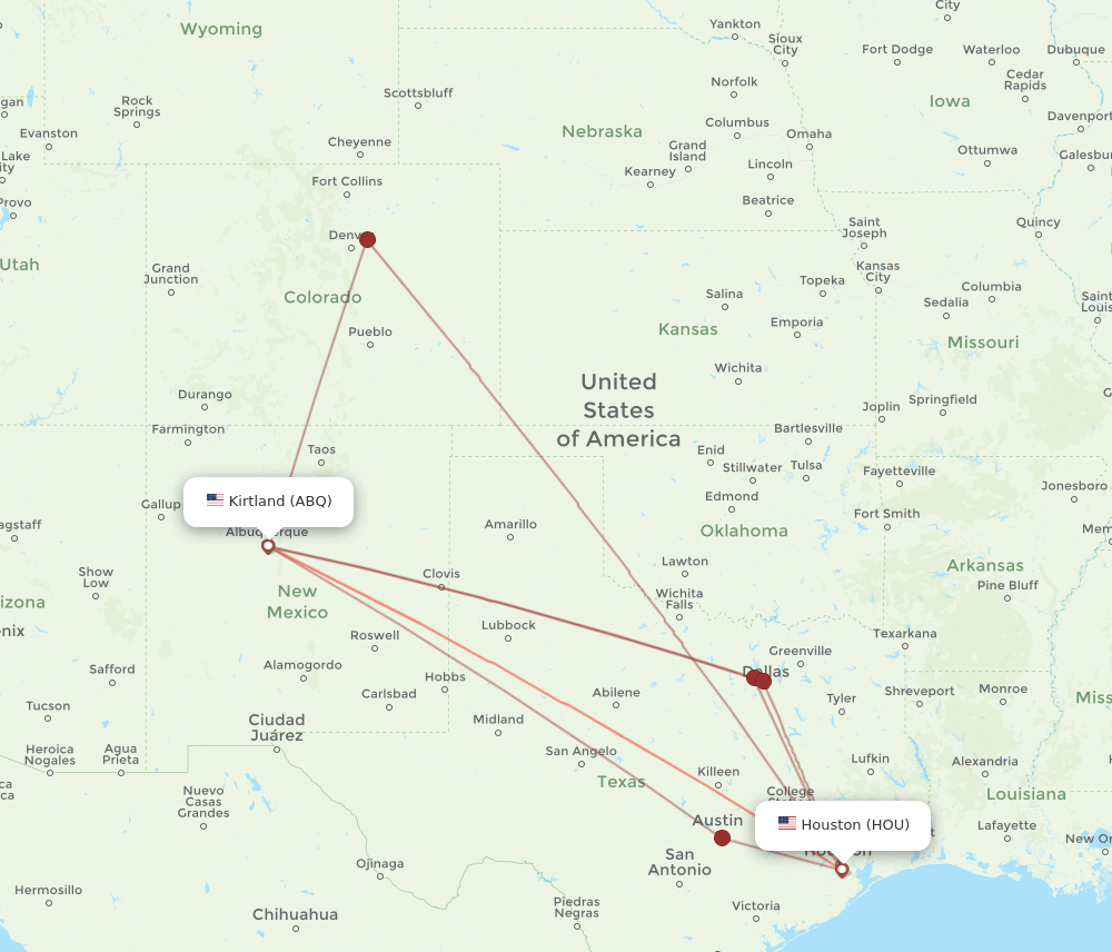 HOU to ABQ flights and routes map