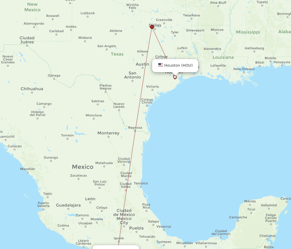 HOU-ACA flight routes