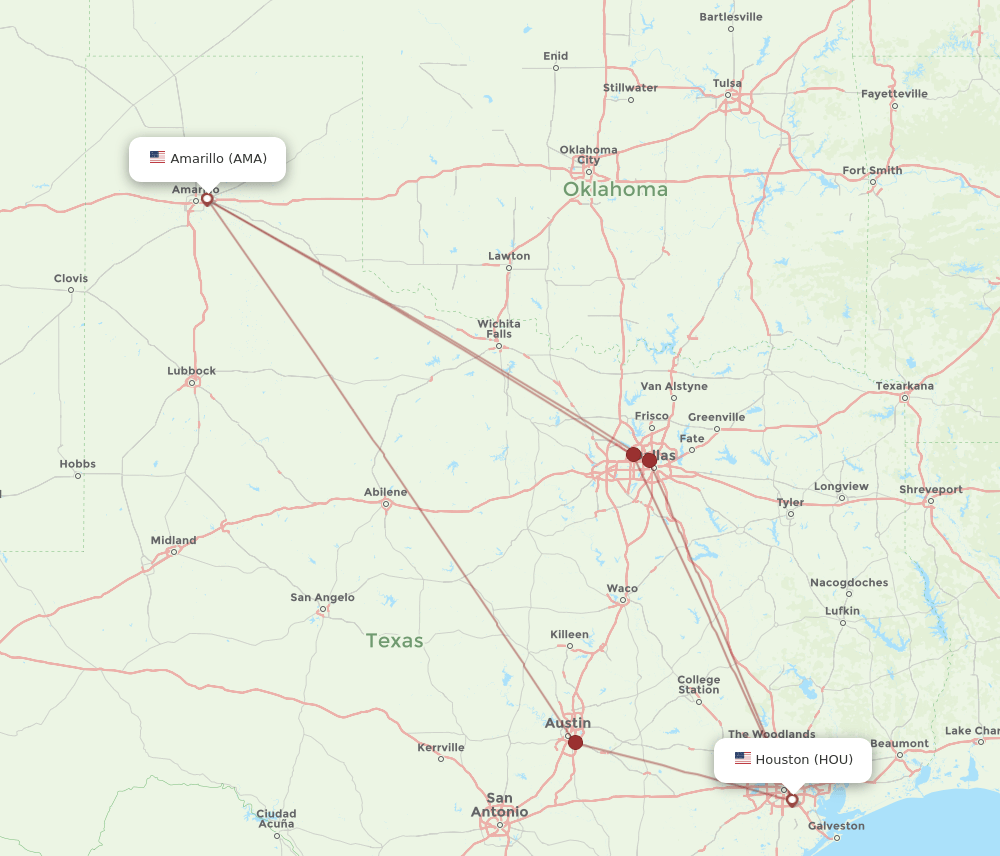 HOU-AMA flight routes