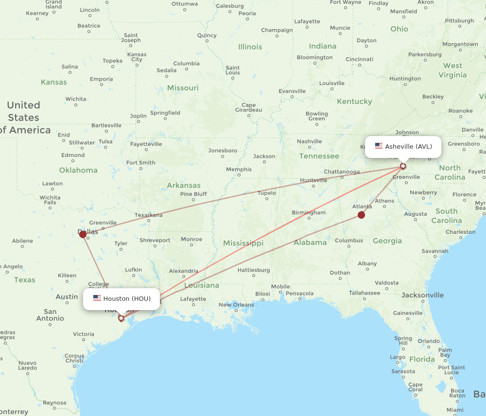 HOU-AVL flight routes