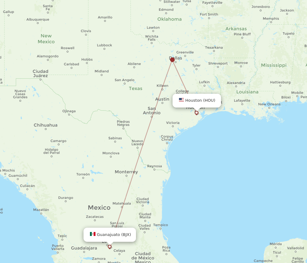 HOU-BJX flight routes