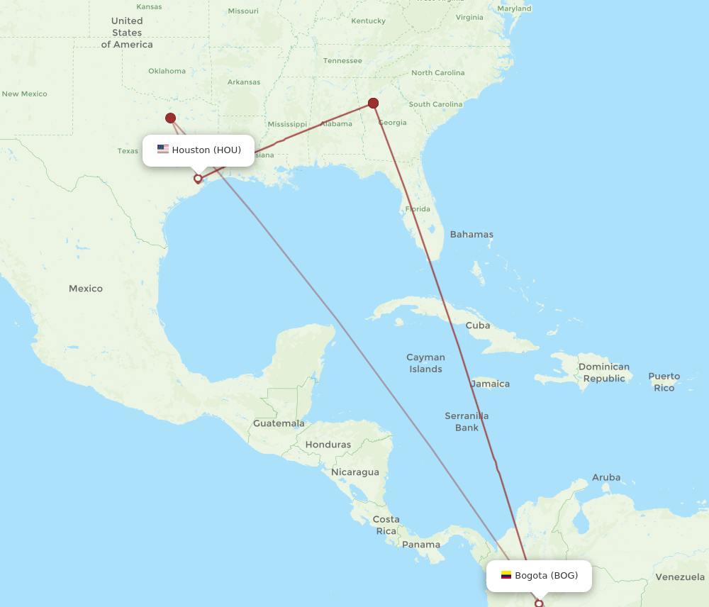 HOU-BOG flight routes
