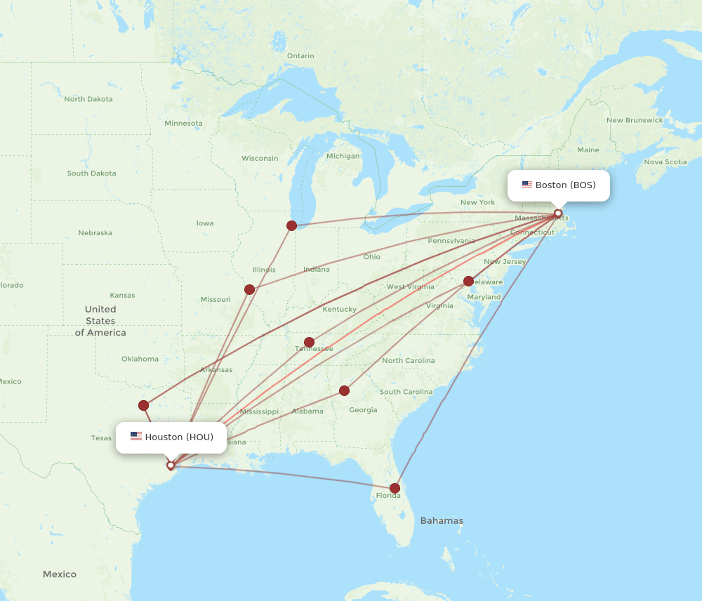 HOU-BOS flight routes