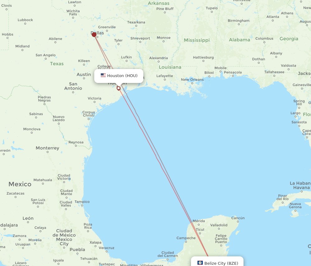 HOU-BZE flight routes