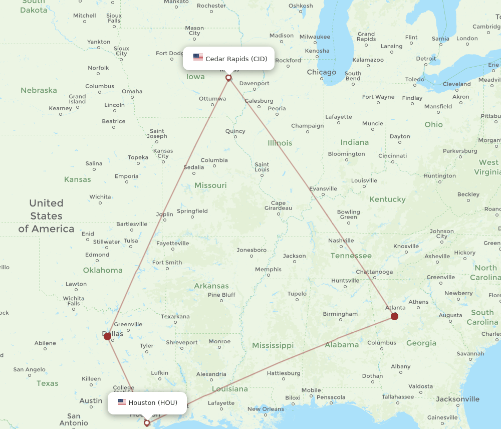 HOU-CID flight routes