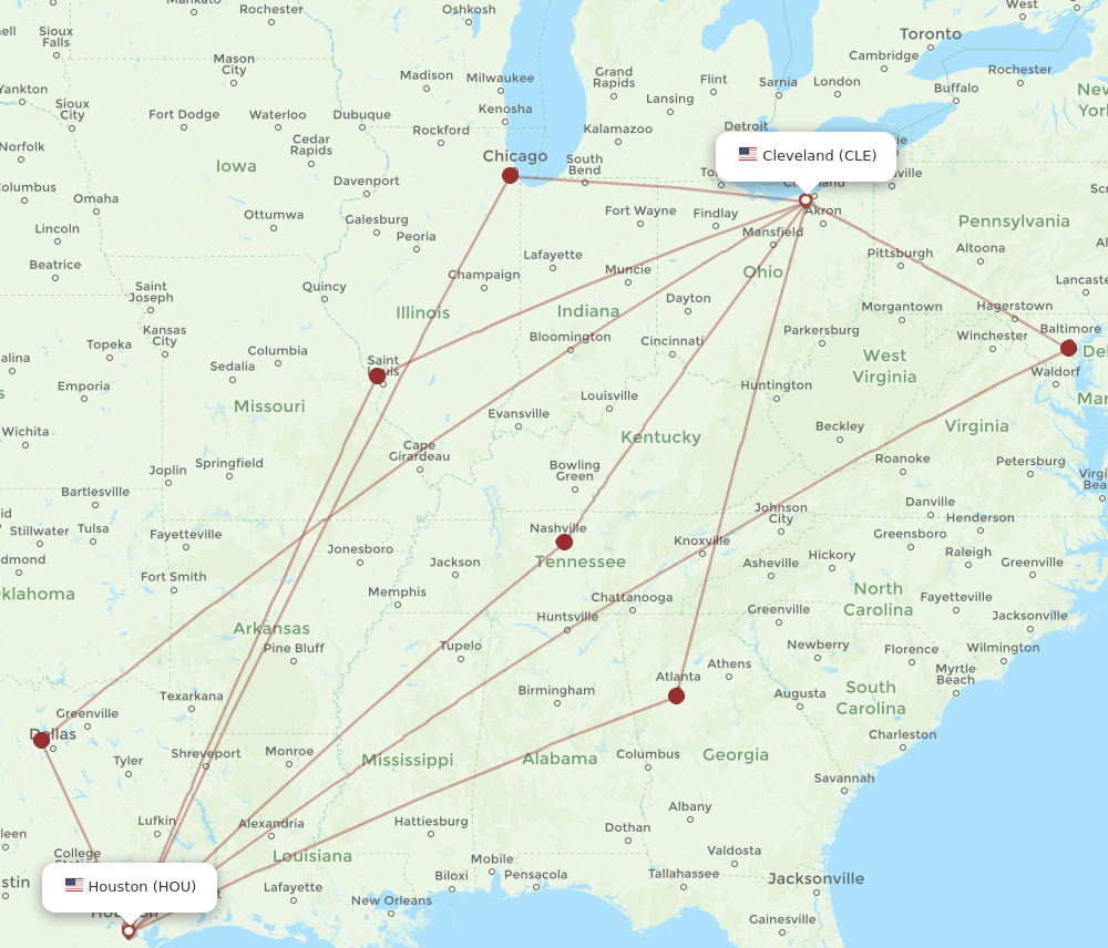 HOU-CLE flight routes