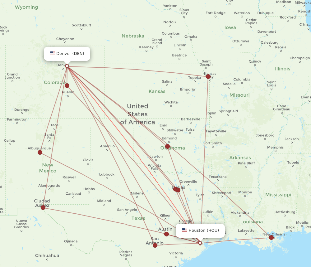 HOU-DEN flight routes