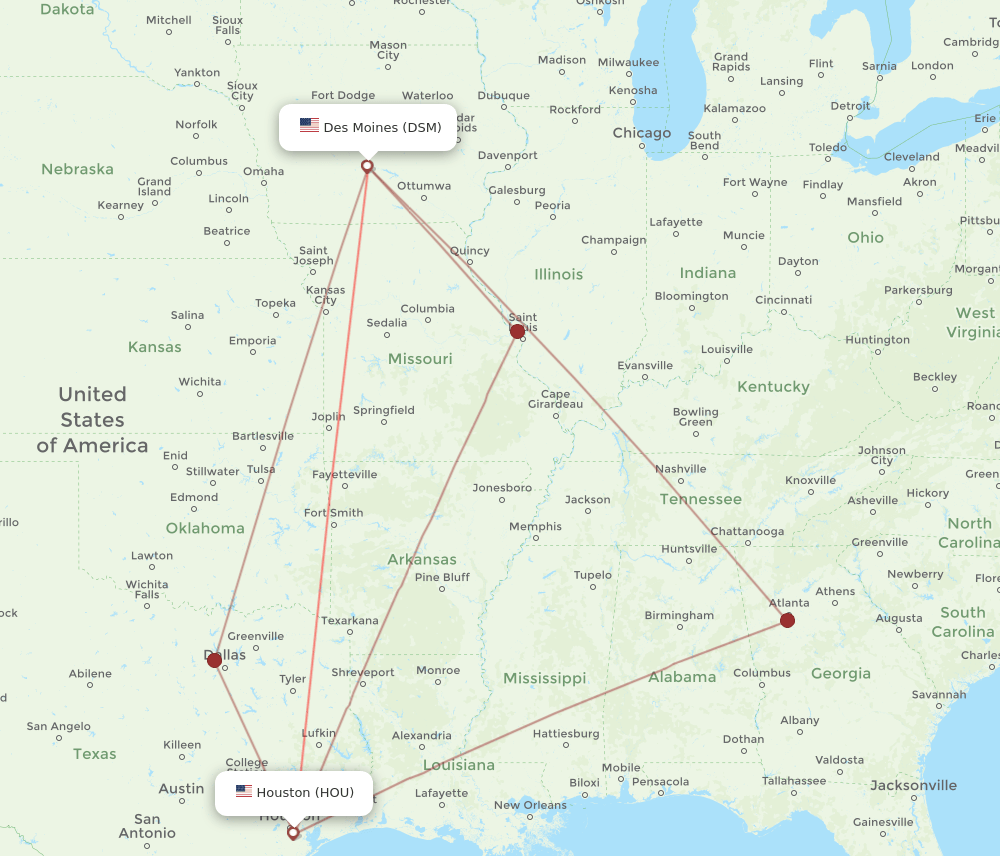 HOU-DSM flight routes