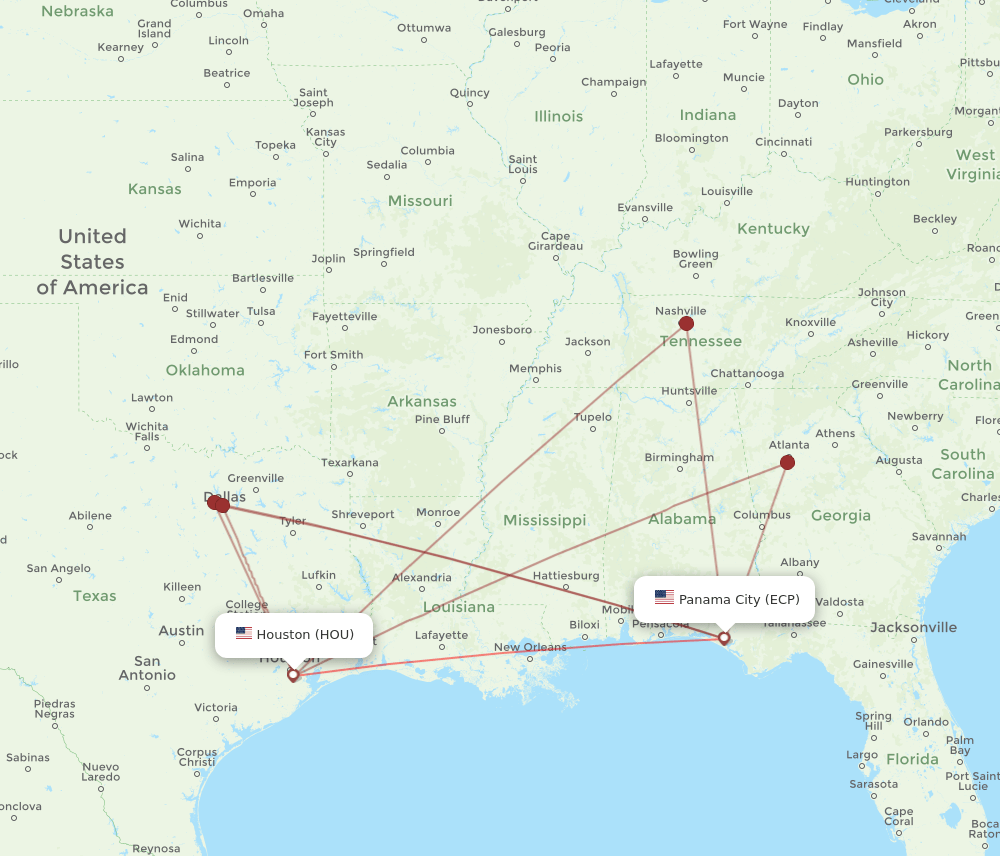 HOU-ECP flight routes