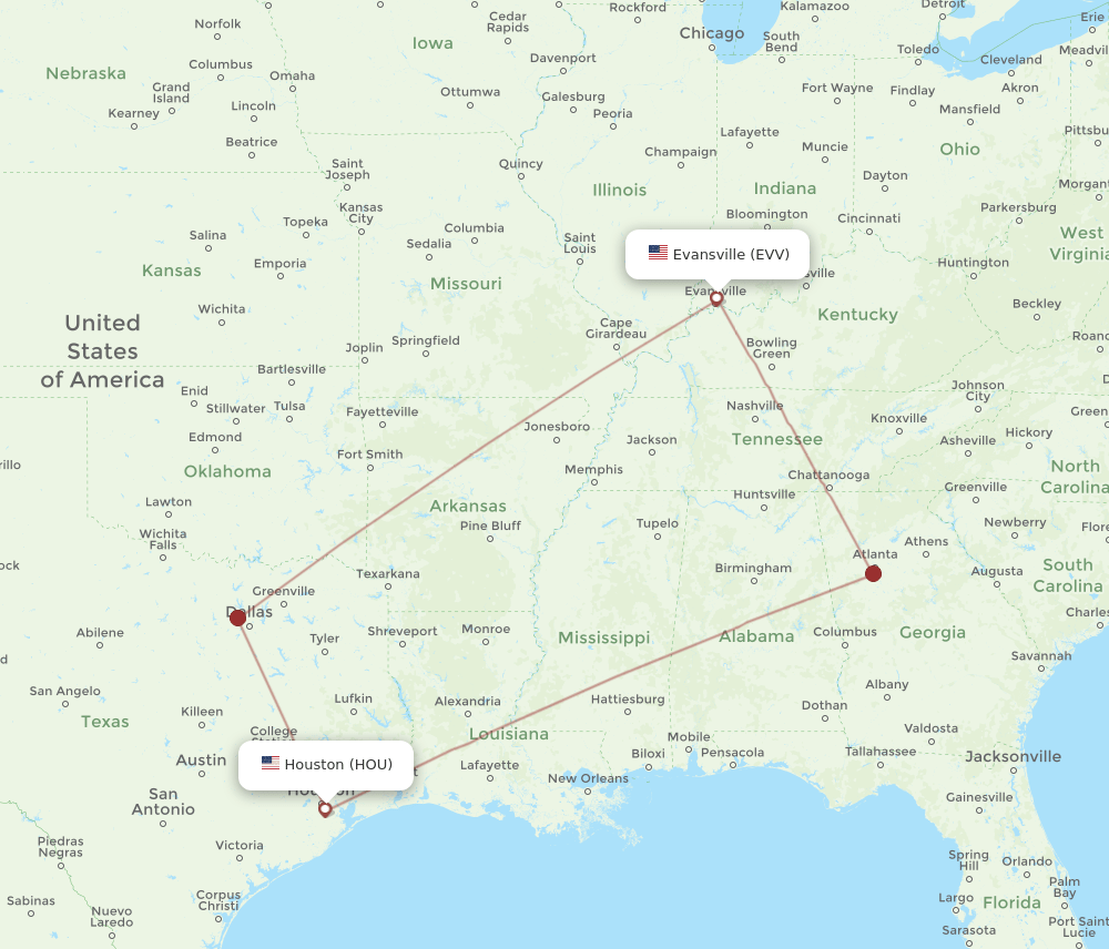 HOU-EVV flight routes