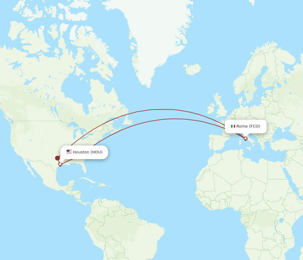 HOU to FCO flights and routes map