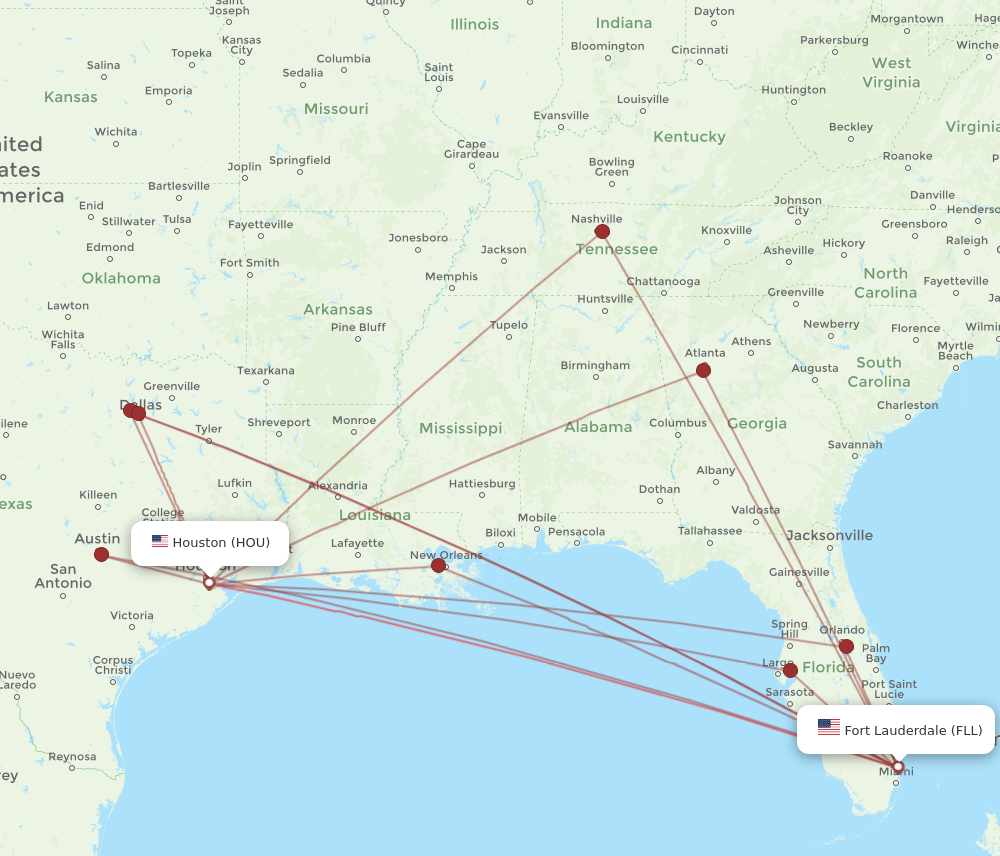 HOU to FLL flights and routes map