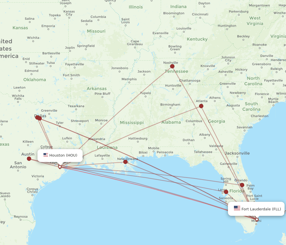 HOU to FLL flights and routes map