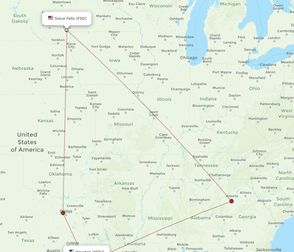 HOU-FSD flight routes