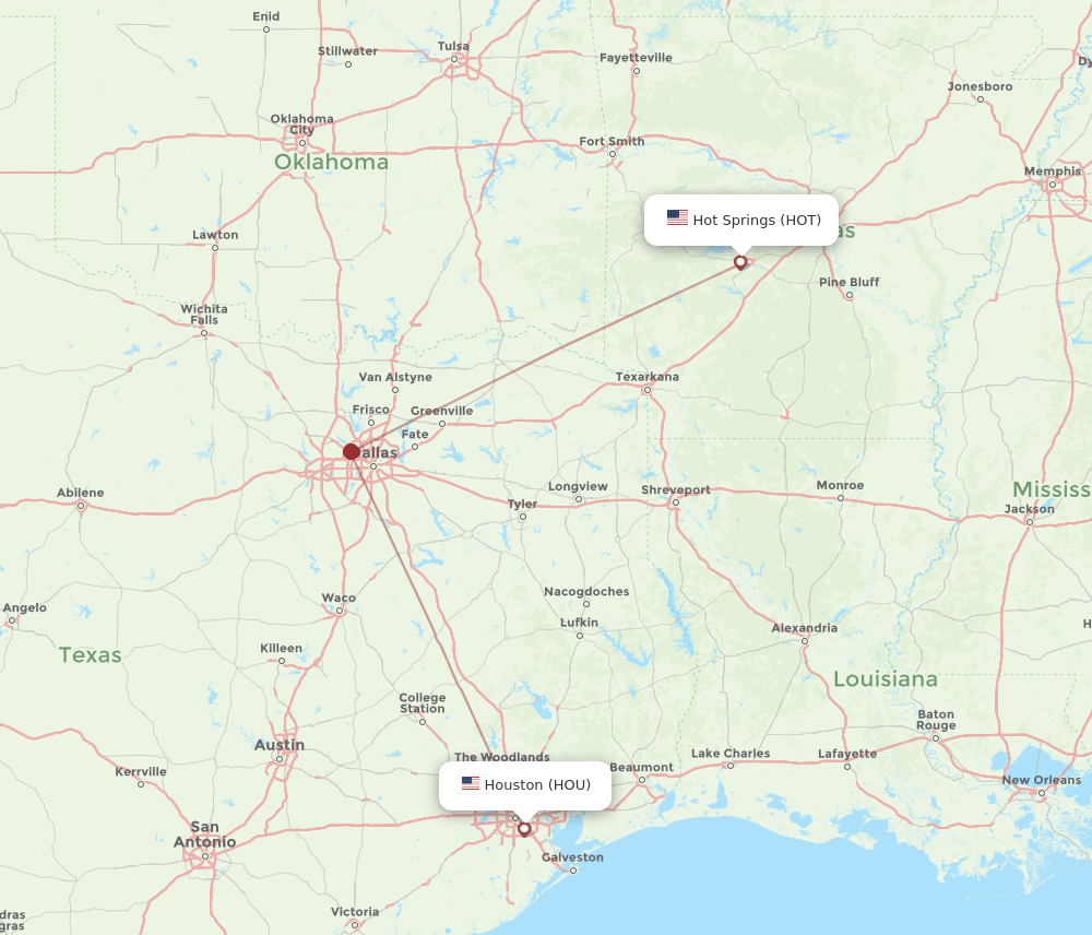 HOU-HOT flight routes