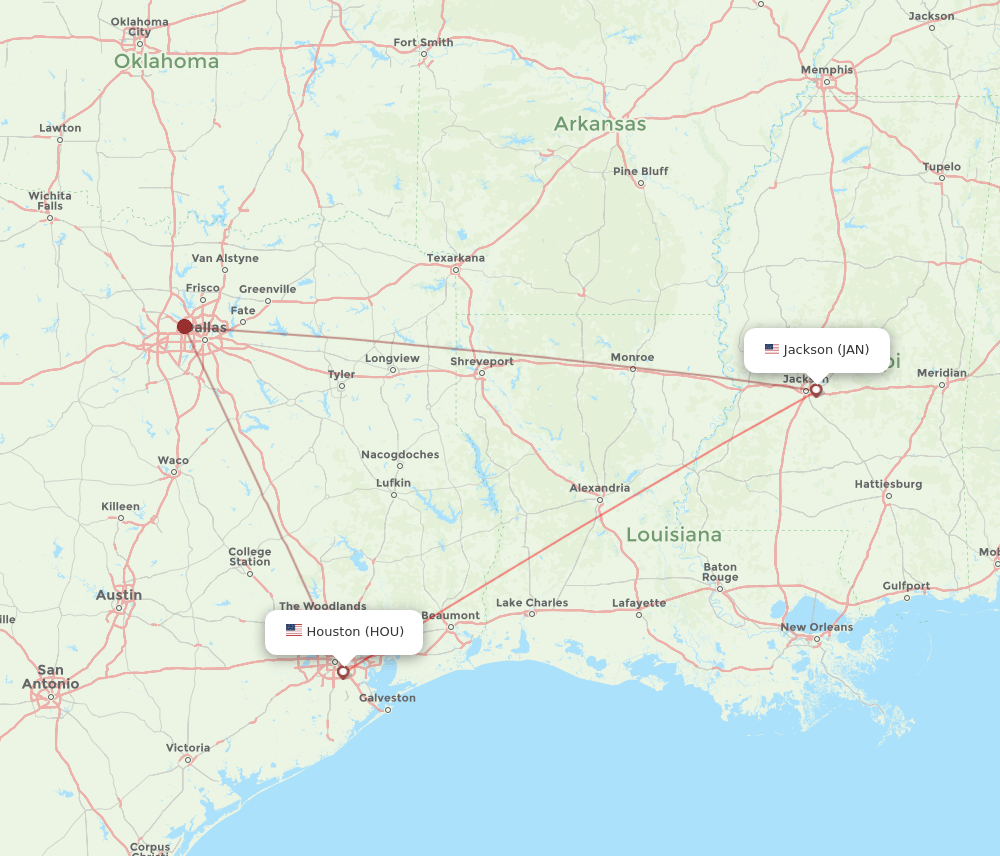 HOU-JAN flight routes