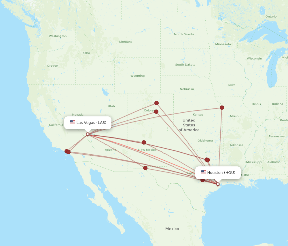 HOU to LAS flights and routes map