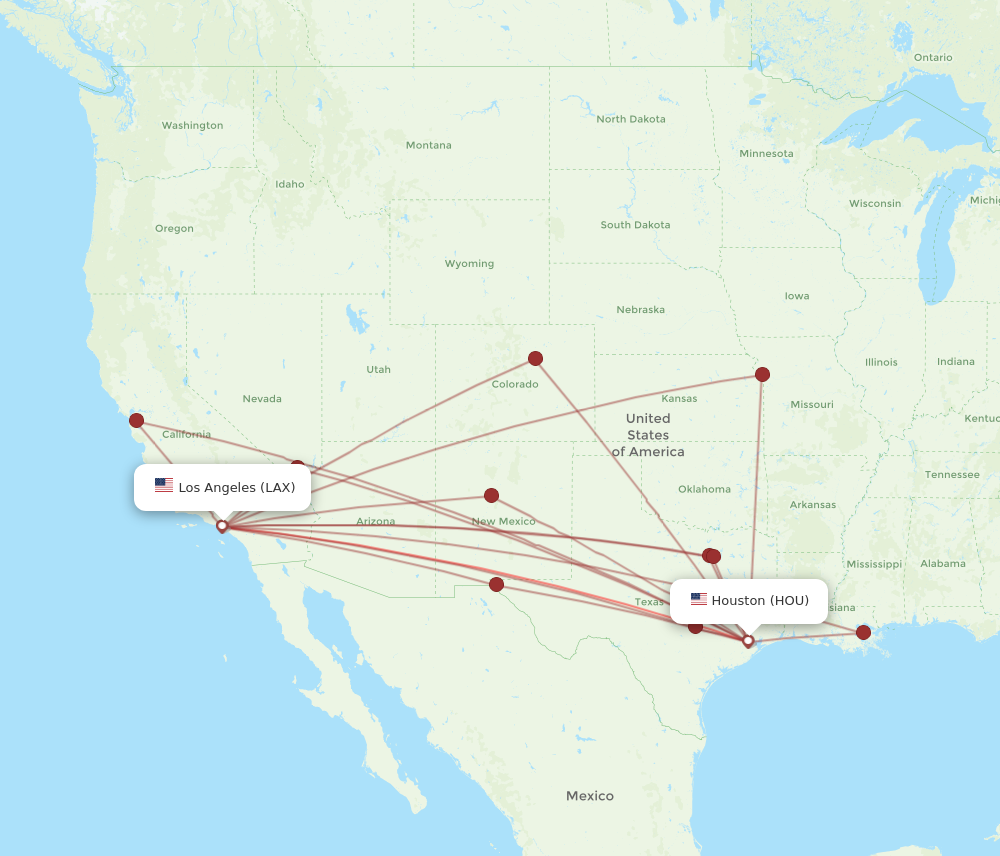 HOU to LAX flights and routes map