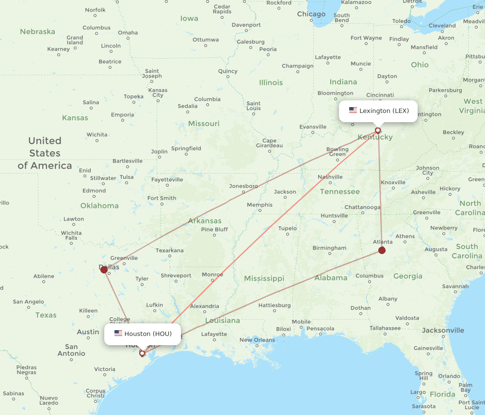 HOU-LEX flight routes