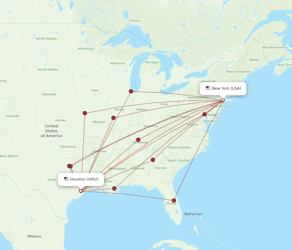 HOU-LGA flight routes