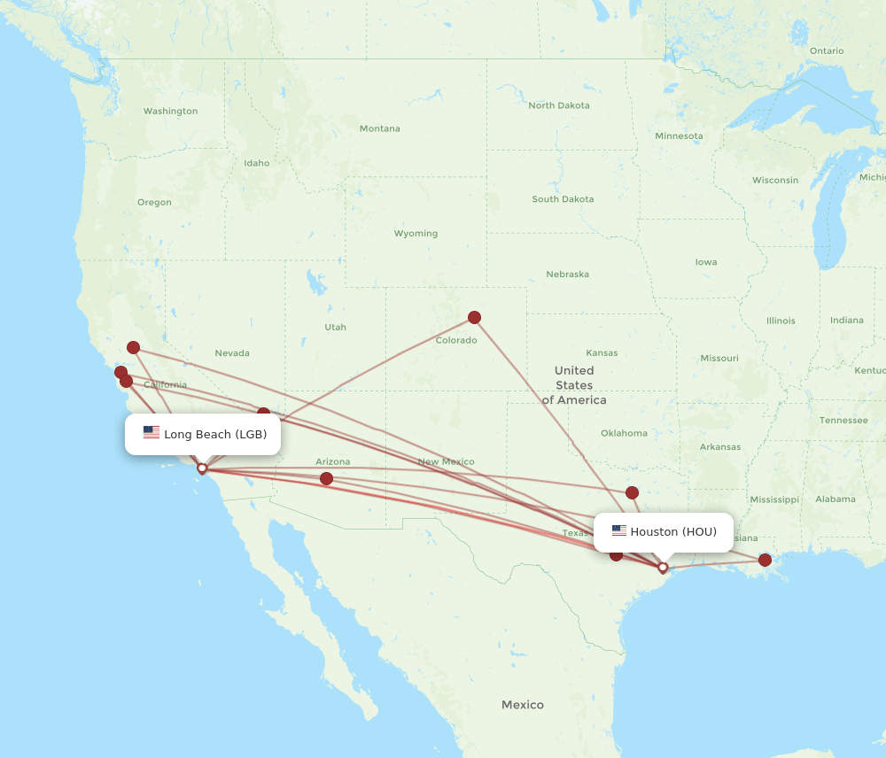 HOU to LGB flights and routes map