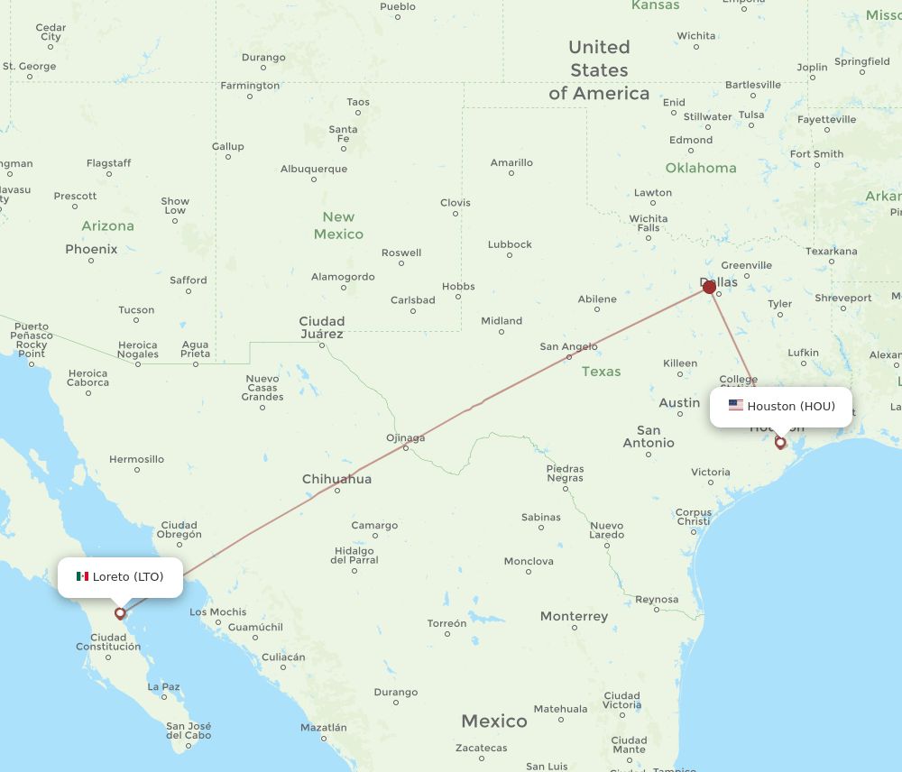 HOU-LTO flight routes