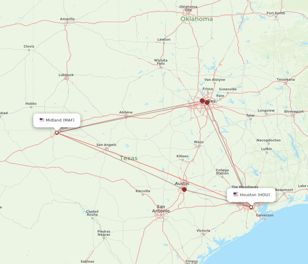 HOU to MAF flights and routes map