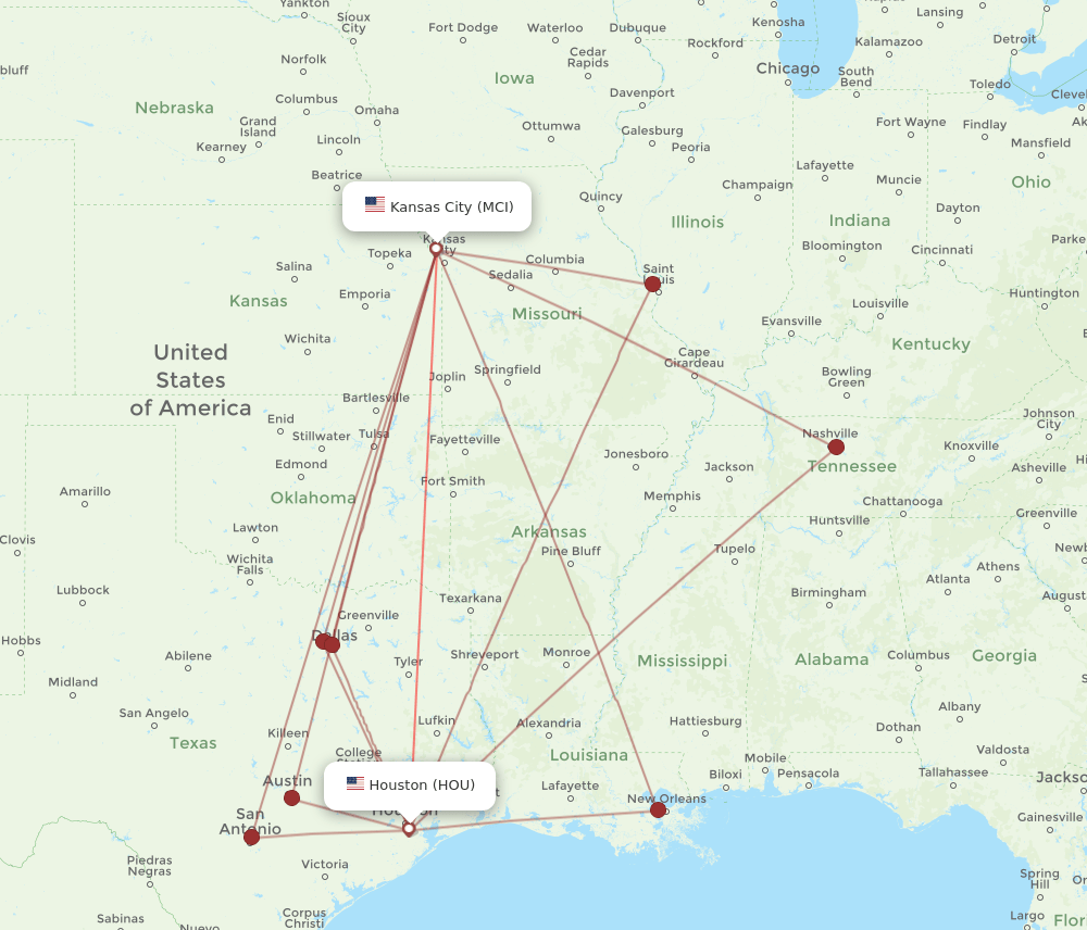 HOU-MCI flight routes