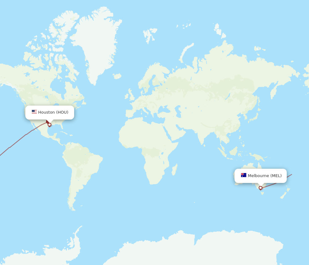 HOU to MEL flights and routes map