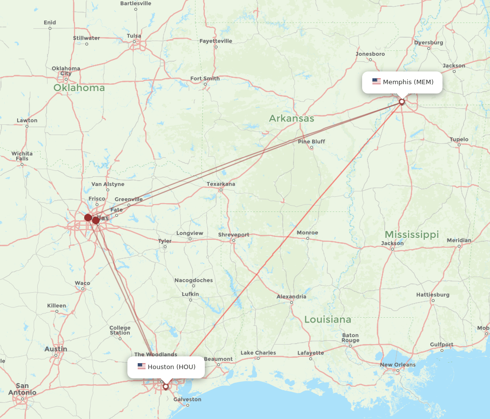 HOU-MEM flight routes