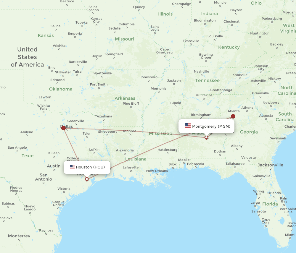 HOU to MGM flights and routes map