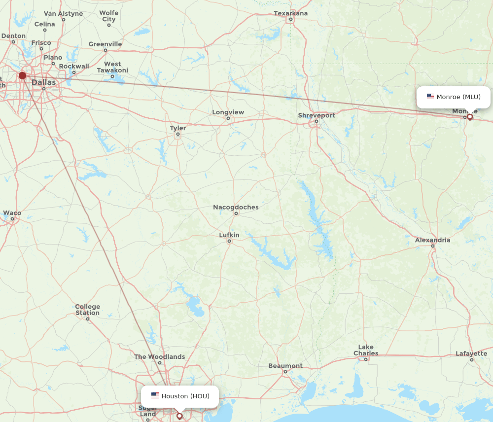 HOU-MLU flight routes