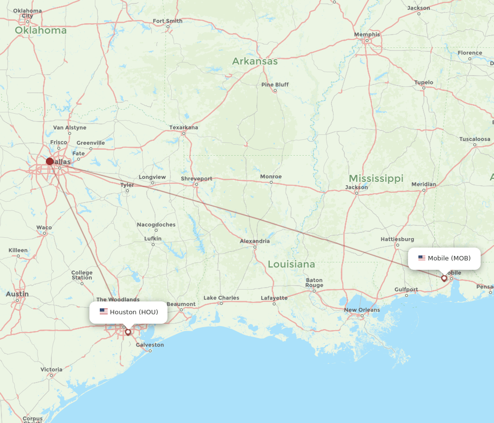 HOU-MOB flight routes