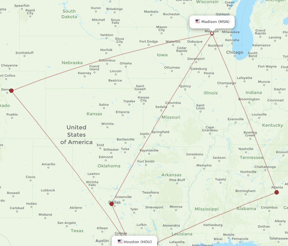 HOU-MSN flight routes