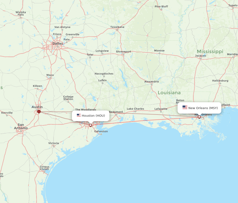 HOU to MSY flights and routes map