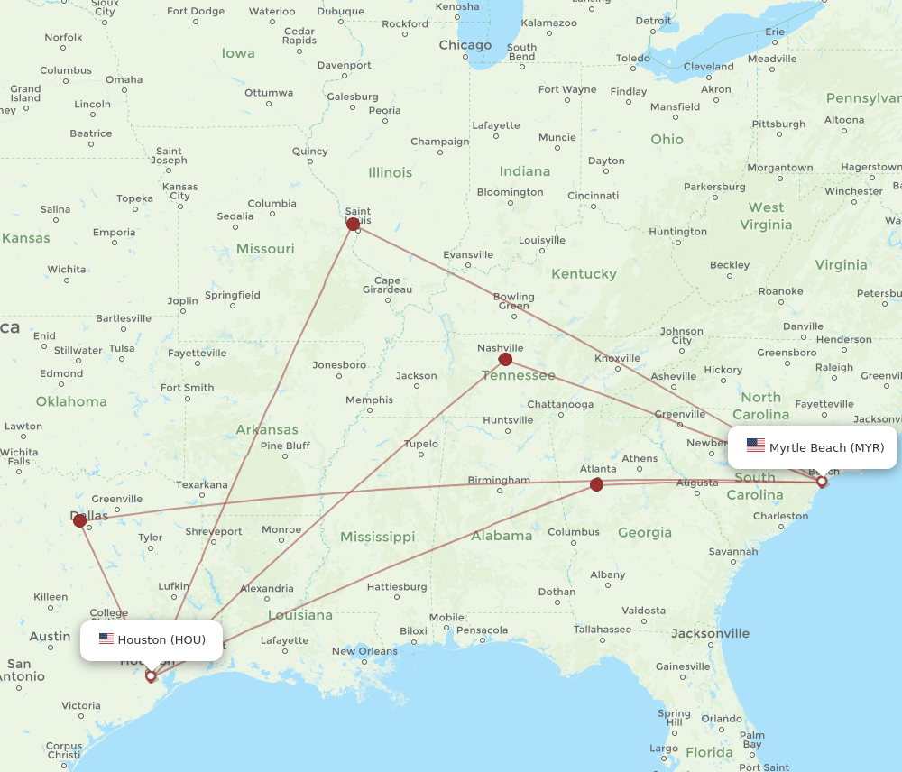 HOU-MYR flight routes