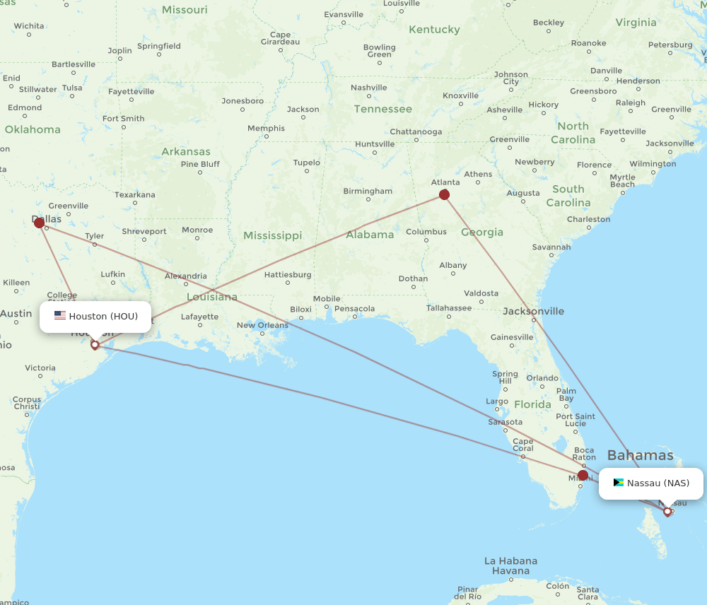 HOU-NAS flight routes