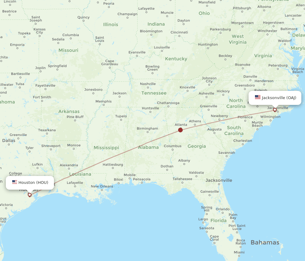 HOU-OAJ flight routes