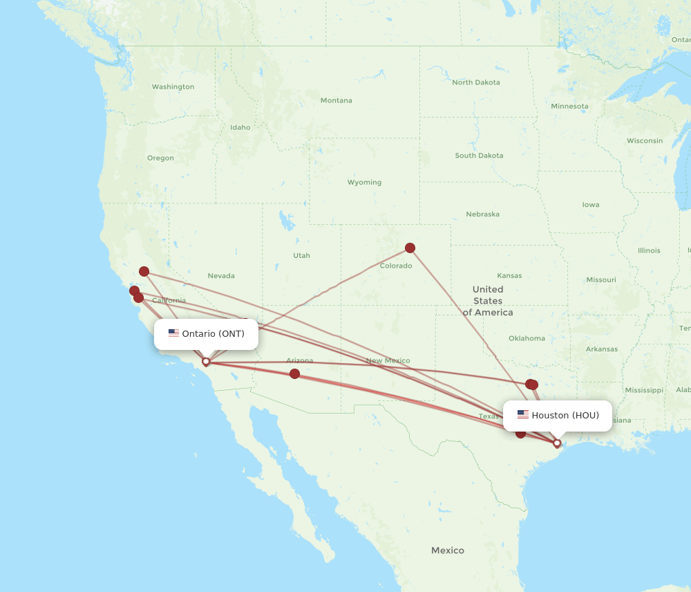 HOU to ONT flights and routes map