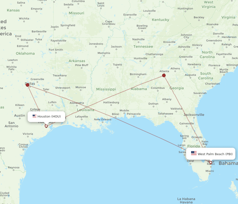 HOU-PBI flight routes